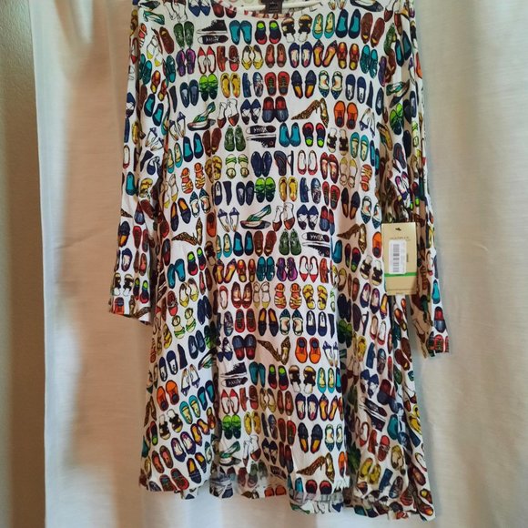 NWT Multiples Long Sleeve Shoe Pattern Tunic/Mini Dress  *BOGO* - Picture 2 of 8
